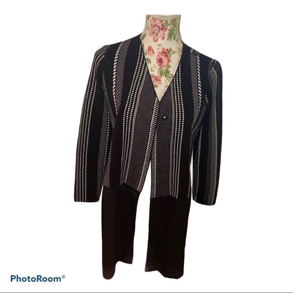 ALFANI Womens Black Striped Long Sleeve Open Top - Picture 4 of 12